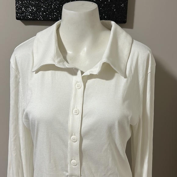 LOVERS and FRIENDS White Flora Bodysuit Long Sleeve Ribbed Button Front Sz XL - Picture 6 of 16